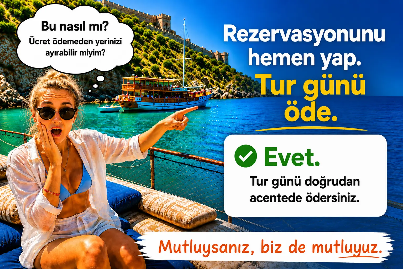Kredi kartı ve ön ödeme olmadan tur rezervasyonu yapın